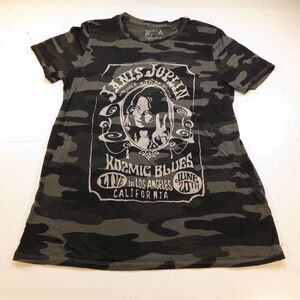 LUCKY BRAND JEANS JANIS JOPLIN KOSMIC BLUES CONCERT CAMO T SHIRT Womens L